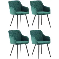 CLP Shila Set van 4 Eetkamerstoelen groen Fluweel