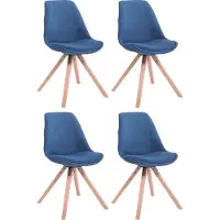 CLP Toulouse Set van 4 Stoelen - Zonder armleuning - Vierkant frame - Stof - blauw natura