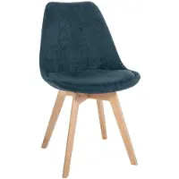 CLP Linares Eetkamerstoel - Design Keukenstoel - Scandinavisch Kuipstoel - Houten Poten Ribstof/donkerblauw