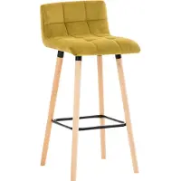 CLP Lincoln Barkruk - hout - met rugleuning - velvet - Fluweel - geel/natura