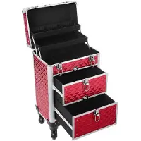 Songmics Cosmetisch etui met 3 uittrekbare compartimenten, Rood
