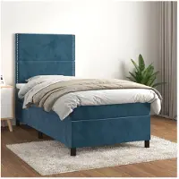 vidaXL Boxspring met matras fluweel donkerblauw 80x200 cm