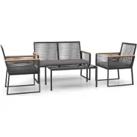 vidaXL 4-delige loungeset voor de tuin met kussens, zwart, staal