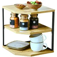 Kesper Keuken aanrecht hoek etagere - 2 niveaus - hout/metaal - organizer - 26 x 26 x 28 cm - verhoger