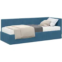 vidaXL Hoekbedframe met Matras met hoofdeinde 2 st Blauw Fluweel