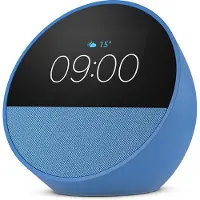 Amazon Bundel met 2x Echo Spot (2024), blauw Smart Clock, herinneringen, het weer, timers en meer. Laat songtitels weergeven en bedien alles eenvoudig met spraakopdrachten