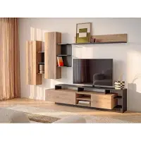 Vente-unique TV-wand met opbergruimte - Natuurlijk en antraciet - IDESIA