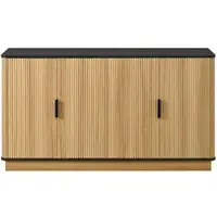 OKWISH Dressoir – 139×40×75 cm – 4 Deuren – Gesloten Opbergruimte Voor Woonkamer Hal Eetkamer – Moderne Golfstructuur – Spaanplaat Naturel