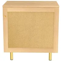 OKWISH Dressoirkast - 1 Deur Met Gevlochten Rotan - Voor Eetkamer Slaapkamer Hal - MDF Naturel - 60x40x63 Cm