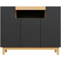 MODFU Opbergkast 120,5x42x96 cm van spaanplaat, met 3 deuren en open vak, zwart
