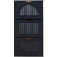 OKWISH Schoenenkast Met 3 Kleppen - Ruimtebesparende Schoenenkipper Voor Hal En Woonkamer - MDF Zwart - 60×24×114 Cm