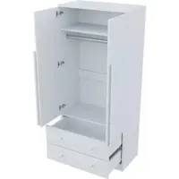 OKWISH Kledingkast Met Dubbele Deuren En 2 Lades Voor Slaapkamer Of Hal Ingelakte Houtlook Wit 70×40×170 Cm