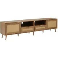 OKWISH TV meubel - Bohème TV-Kast met massief houten voeten - 2 deuren, 2 lades - Voor de woonkamer - 200x37x49 cm - Spaanplaat - Naturel