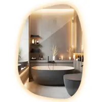 Wallfluent LED Spiegel - Wandspiegel - 55,1 cm x 38,2 cm - Warm Wit 3000K - Organische Spiegel Met LED Verlichting - Spiegel Wand - Organische Spiegel - LED Badkamerspiegel - Spiegel Met Licht
