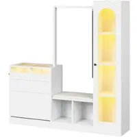 OKWISH Entreecombinatie – Multifunctionele Garderobeset Met Kaptafel En Schoenopslag – 163x50x161 cm – Met Kleurenwisselende LED – Spaanplaat Wit