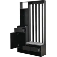 OKWISH Halkasten - Kapstok Met Schoenenbank En 4 Haken - Halmeubel Met Opbergruimte - 100x35x180 cm - MDF - Zwart