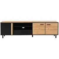 OKWISH TV-meubel – 3 Deuren 1 Lade – Zonder LED – Scandinavische Stijl Met Opbergruimte – Spaanplaat Zwart+Bruin – 180x32,5x50 cm – Geschikt Voor 80 Inch
