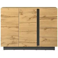 OKWISH Dressoir Met 4 Lades En 2 Deuren Met Druksluiting Voor Woonkamer En Eethoek Spaanplaat Zwart Naturel 110x35,5x90,5 Cm