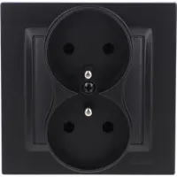 Kontakt-Simon Simon 10 dubbele stopcontact met aarding, monoblock, 16 A, 250 V, complete schroefklemmen, mat zwart, model CGZ2/49
