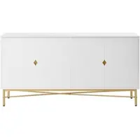 OKWISH Dressoir – 160 x 40 x 82 cm – 4 Deuren – Ruime Opbergruimte Met Softclose – Voor Woonkamer of Slaapkamer – Wit