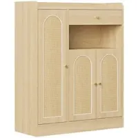 MODFU - Schoenenkast - 3 Deuren En 1 Lade - Verstelbare Planken - Modern - Hal Of Eetkamer - MDF - Natuurkleur - 90 X 35 X 110 Cm