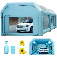 Vevor Opblaasbare Spuitcabine Blauw Werktent 8x4x3m Lakcabine van 210D Oxford-stof en PVC met Inflatieventilator en Ventilatieventilator voor het Schilderen van Auto's