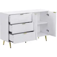 OKWISH Dressoir – Golvend Patroon – 120x38x80,5 cm – 3 Laden – 2 Deuren Met Binnenplanken – Wit+Goud – MDF – Gouden Handgrepen En Poten