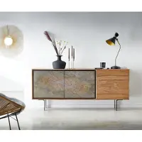 DELIFE Dressoir Juwelo 175 cm acacia natuur steenfineer hout metaal zwart