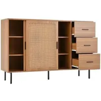 OKWISH Dressoir Met 2 Schuifdeuren En 3 Lades Met Verstelbare Planken Voor Woon En Eetkamer Spaanplaat Natural 140x37x91 Cm