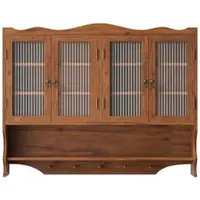 MODFU - Wandkast - 4 Deuren En Open Hakenrek - Wandmontage - Voor Badkamer - Hout En Glas - Bruin - 100 x 20 x 80 cm