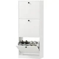 MODFU - Schoenenkast Met 3 Kleppen En Verstelbare Vakken - Modern - Voor Hal - Hout - Wit - 47 X 26 X 120 Cm