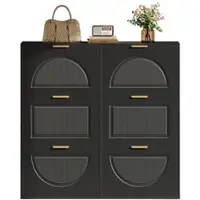 OKWISH Schoenenkast – 6 Kleppen En Open Vakken – Smal Voor Hal En Entree – MDF Zwart – 118×25×115 Cm Met Kantelbeveiliging