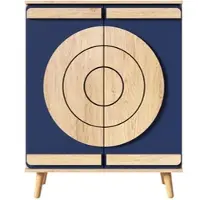 OKWISH Schoenenkast – Rond Geometrisch Deuren – Hal En Entree – Spaanplaat Blauw En Naturel – 76×37×98,5 Cm