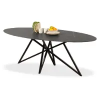 De Bommel Meubelen Eettafel (ovaal - 220x110cm) Crosse (small - zwart) - Keramiek Marble Look Imperiale Satin