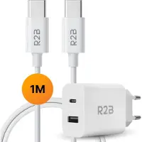 R2B USB-C naar USB-C Kabel met USB-A & USB-C Adapter - 1 Meter - Snelladen