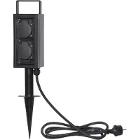 Star Trading Plugge zuil met stekker kabel, grondpin, zwart, Kunststof