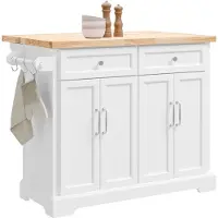 SoBuy – Keukeneiland & Keukentrolley FKW71-WN – 115x71x93 cm – Wit & Natuur Rubberwood – Uitbreidbaar Werkblad & Opbergkast – Verrijdbaar Keukenblok op Wielen – FKW71-WN