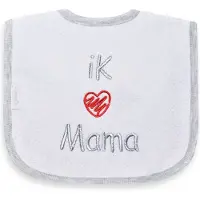 Funnies geborduurd tekst slabbetje: ik hartje mama (rood)