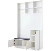 OKWISH Garderobeset 120x40x200 Cm - Kapstok Met Bank En Schoenenrek - 3 Haken En Verstelbare Plank - Spaanplaat - Wit