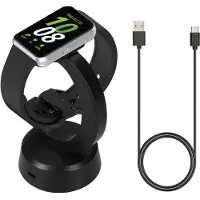 Kwmobile sporthorloge laadstation geschikt voor Samsung Galaxy Fit 3 / Honor Watch Fit / Oppo Band 2 / Keep B4 oplader - Smartwatch lader en houder - Met magneet en 100 cm kabel in zwart