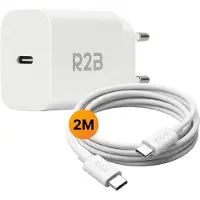 R2B USB-C naar USB-C Kabel met USB-C Adapter - 2 Meter - Snelladen