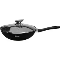 Biko Wokpan inductie - 28 Cm - Pan Met Anti-Aanbaklaag - Wokpan met deksel Voor Alle Warmtebronnen- PFOA Vrij - Softtouch Koudgreep - Marmeren Coating -