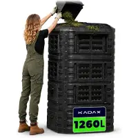 Kadax Module-composteersysteem, snelcomposter van kunststof, compostbak met drukknopen, zwarte thermocomposter met inklapbaar deksel (1260L)