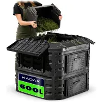 Kadax Module-composteersysteem, snelcomposter van kunststof, compostbak met drukknopen, zwarte thermocomposter met inklapbaar deksel (600 l)
