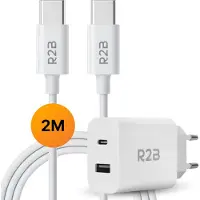 R2B USB-C naar USB-C Kabel met USB-A & USB-C Adapter - 2 Meter - Snelladen
