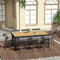 OKWISH Tuintafel - Eettafel Voor 8 Personen - 190 x 90 x 74 cm - Houtlook Tafelblad - Aluminium Frame - Voor Tuin En Terras - Naturel Zwart