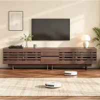 OKWISH TV-Meubel - Voor Tv Tot 80 Inch - 4 Deuren en 2 Lades - 6 Opbergvakken - Retro Stijl - Walnootkleur MDF - 200 x 39,5 x 55 cm