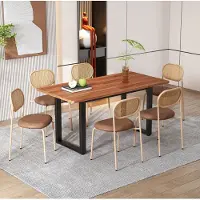 STILVORA Eetkamerstoel – Normale Eetkamerstoel – Set Van 6 – Met Rotan Rugleuning En Kunstleren Zitting – Voor Eetkamer En Horeca – Bruin