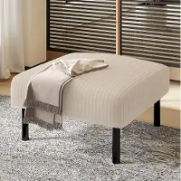 STILVORA Voetenbankje 56 x 51 x 39 Cm - Gestoffeerde Hocker Met Zachte Bekleding En Metalen Frame - Voor Woonkamer En Slaapkamer - Stof Beige
