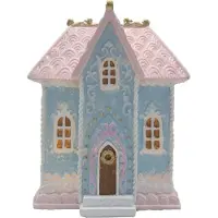 Clayre & Eef Gingerbread house met LED 12x9x15 cm Blauw Polyresin